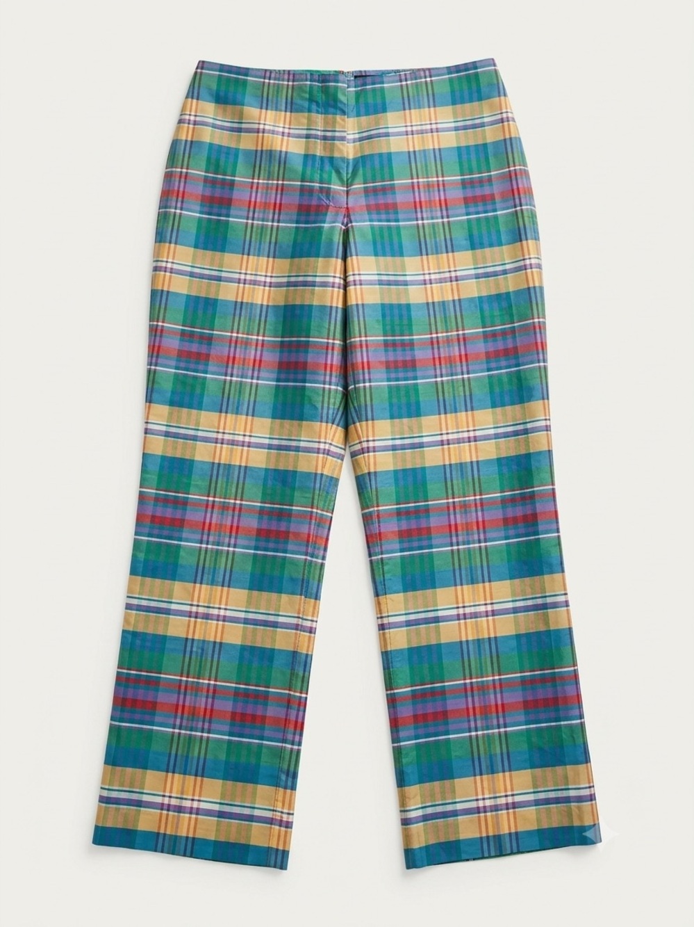 Ralph Lauren Black Label Madras Plaid Silk Cropped Pants